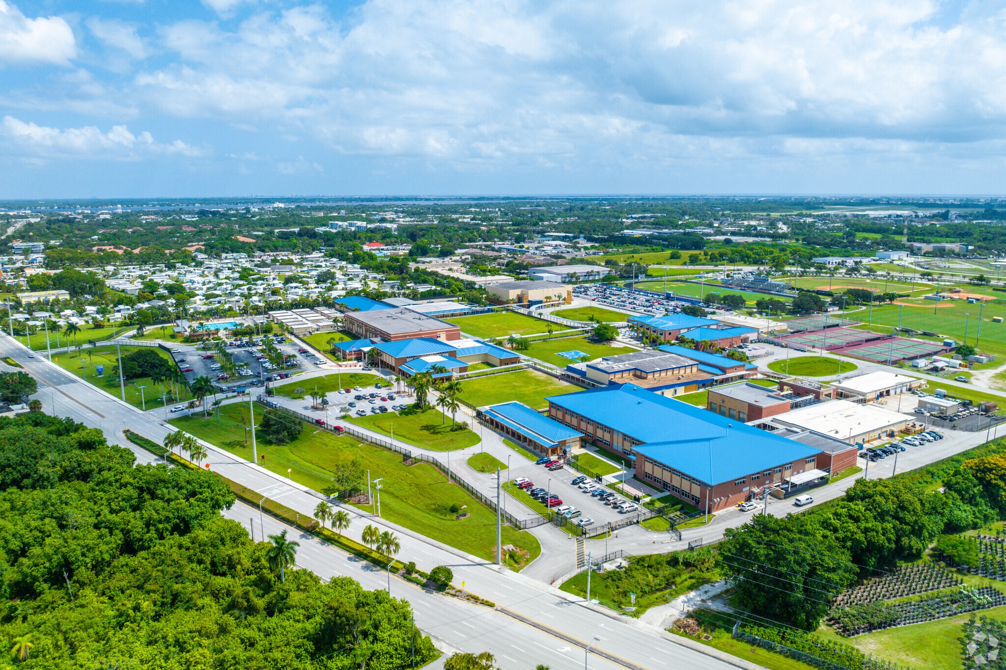 Aerial overview of Martin County Senior High Schools serving Willoughby students.