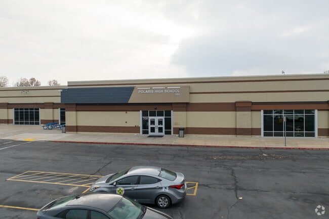 Entrance of Polaris West High School located in the American Fork neighborhood.