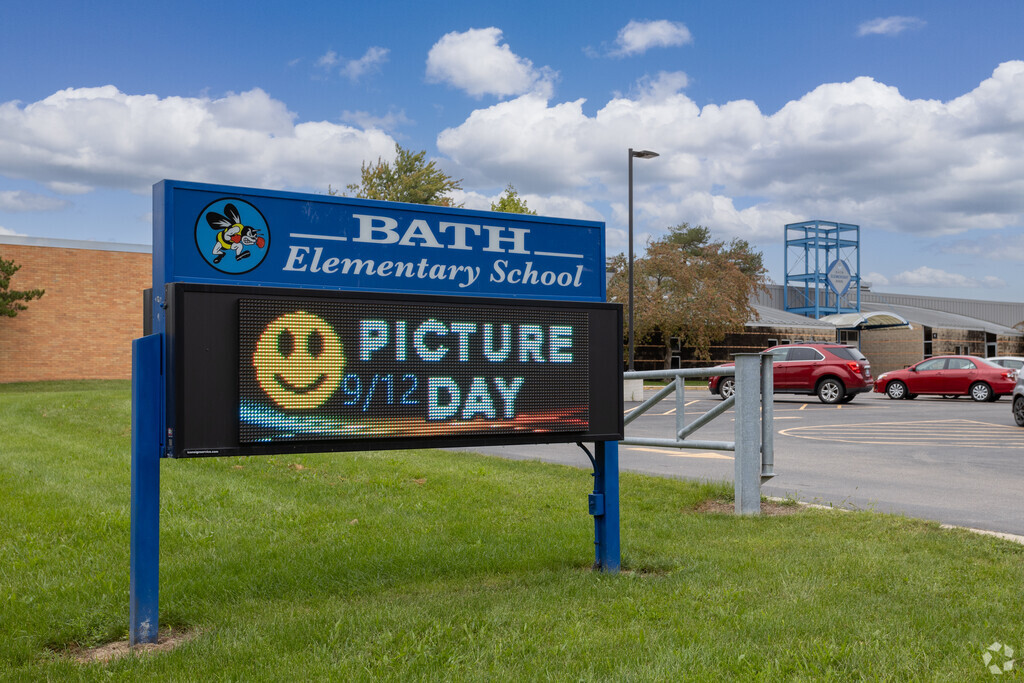 The main entrance sign to Bath Elementary School in Clinton County.