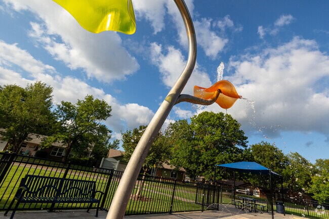 The splash pad in Leisure park offers residents a place to cool down during the summer.