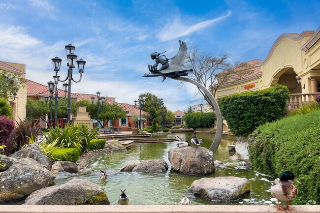 The most notable attractions at Blackhawk Plaza are the sculptures in the water fountain.