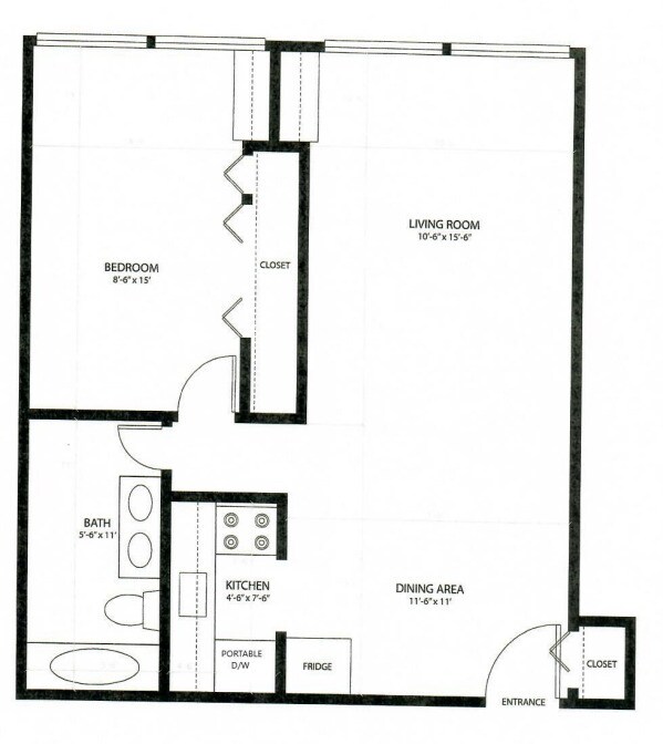 1 Bed / 1 Bathroom 590 sq ft