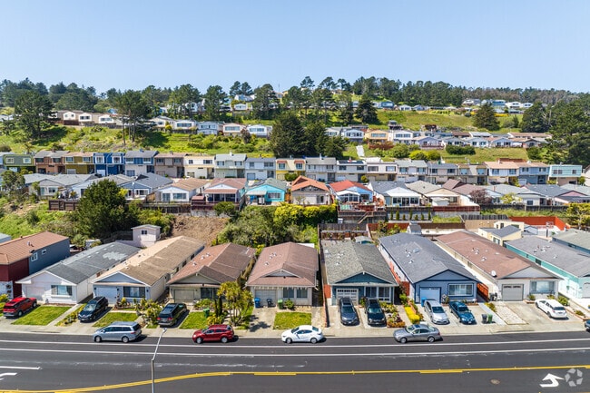 Serramonte streets are lined with tightly arranged single-family homes.