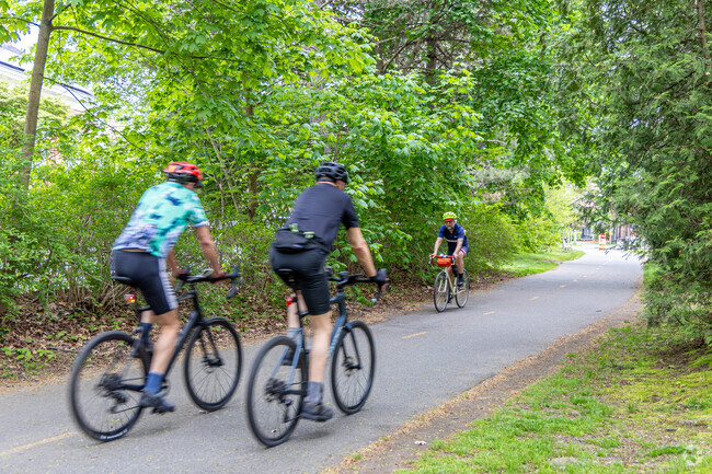 Enjoy a bike ride with friends at Minuteman Commuter Bikeway in Burnham Farms.