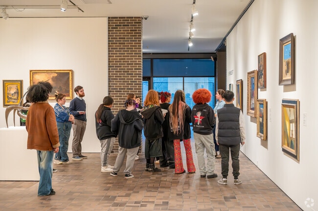 Purchase students enjoy a guided tour at Neuberger Museum of Art.
