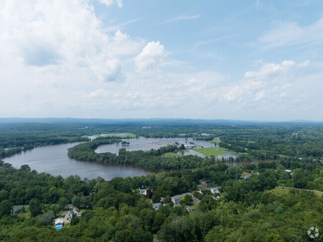 An gorgeous aerial view of Easthampton from the area of Mt. Tom preservation.