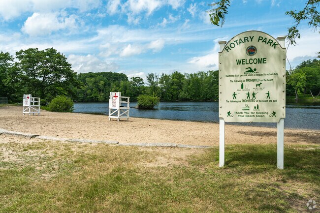 Rotary Park offers a sandy beach with lifeguards along the shores of the Saco River.