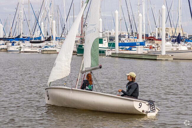 Tulane sailing team launches boats from the municipal harbor in West End.