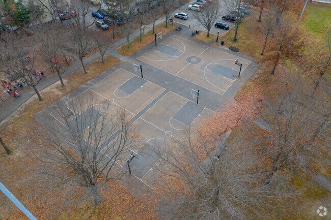 There are three basketball courts for play at Cambridge Montessori School in Neighborhood Nine.