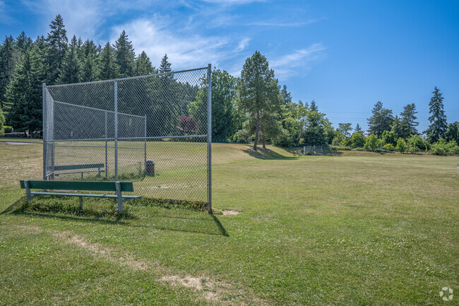 Green baseball fields at Chehalem Elementary School in the neighborhood of West Beaverton, OR.