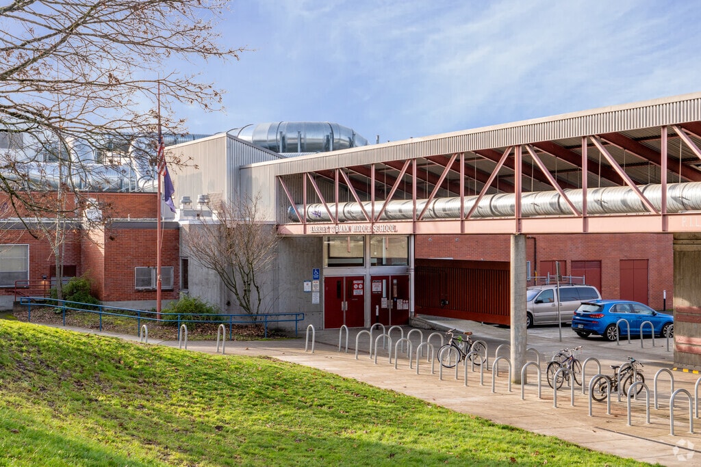 Student entrance to Harriet Tubman Middle School.
