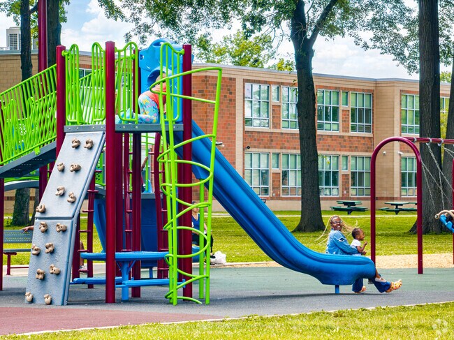 John Bishop Memorial Park is a great place to bring the kids and enjoy this colorful playground.