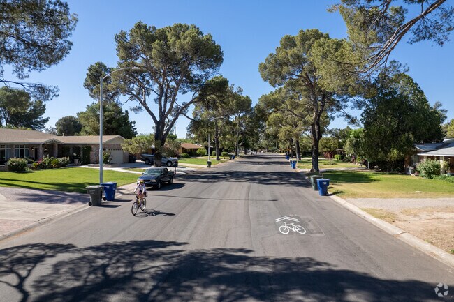 A bicyclist rides along Christmas Avenue in Winterhaven, a community of La Madera.