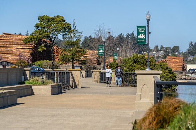 The North Bend Boardwalk is a favorite spot for locals and visitors to walk along the water.