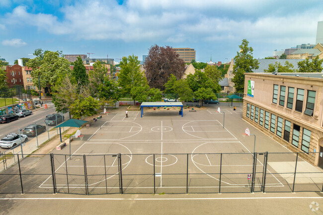 Morey Middle School provides basketball courts where students can hone their free throw skills.