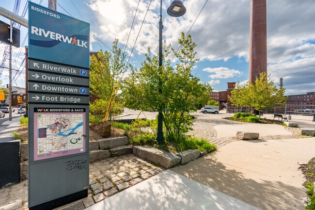 The Riverwalk links Downtown Biddeford to the historic mill buildings.