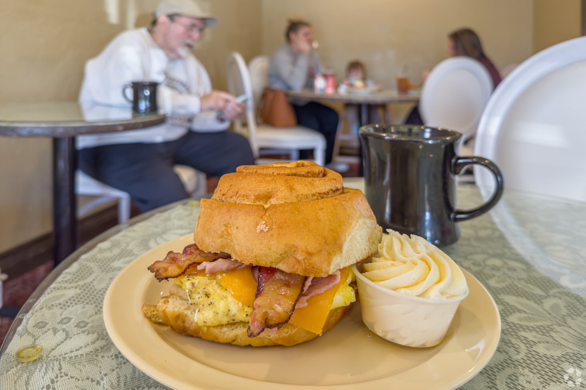 Briar Rose's famous cinnamon rolls make a tasty base for a breakfast sandwich too.