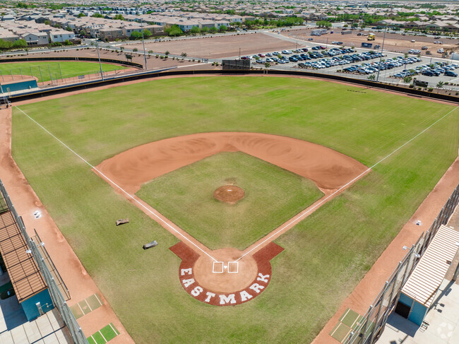 Eastmark High School baseball field is well maintained for school use.