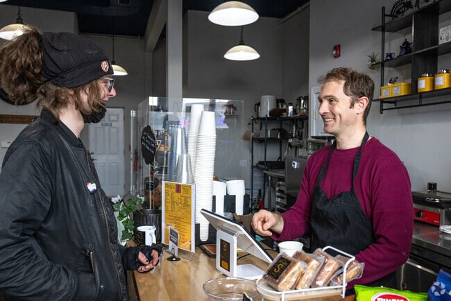 Salvaged Sip Cafe serves espresso near Phillipsburg's historic center.