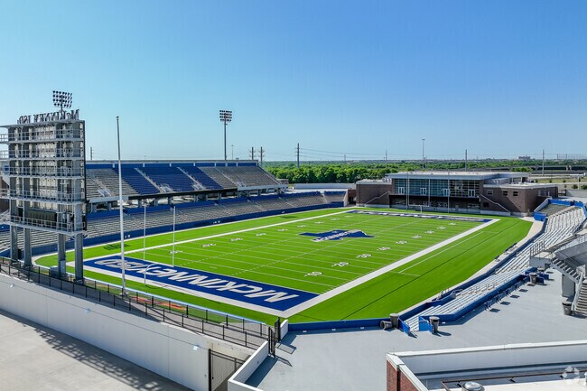 The design of McKinney ISD Stadium in Eldorado reflects a classic architectural style.