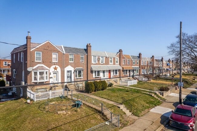 Mayfair rowhomes sit tightly together, developing a close community in Philadelphia, PA.
