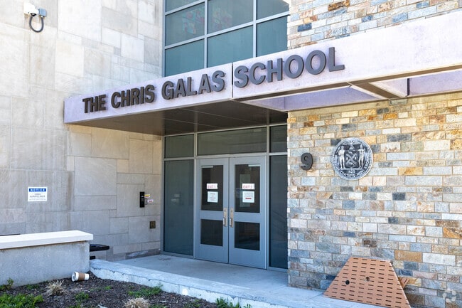 There are two doors for the entrance to the PS 47 Chris Galas school in Broad Channel.