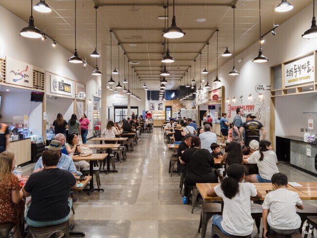 There are plenty of dining options in the H-Mart Food Hall in the West Main neighborhood.