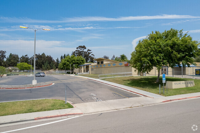 A street view of the entrance at Rolling Hills Elementary School located in Rancho Penasquitos