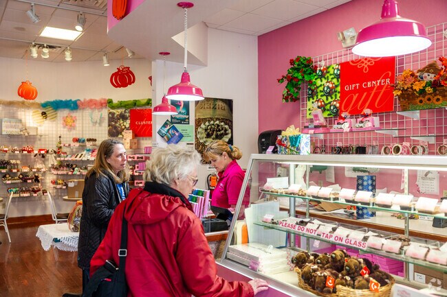 Fowler's features a bright and colorful interior store for their chocolates and candies.