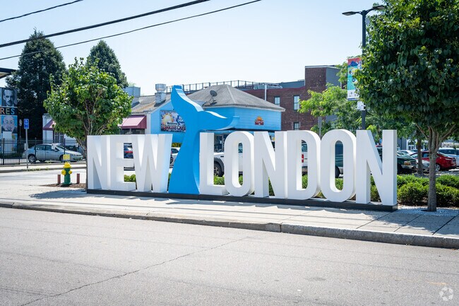 The iconic large letter sign of New London is situated in downtown, close to Williams, CT.