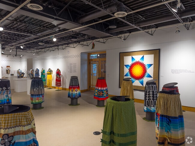 An exhibit in the All My Relations Gallery next to the cafe space of Pow Wow Grounds.