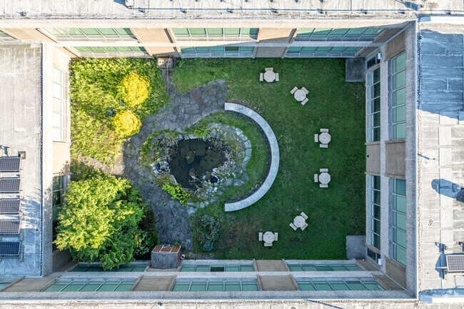 An internal courtyard at Owen J Roberts Middle School provides a peaceful respite for students.