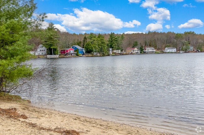 View of lakeside homes along Rock Haven Lake in Newfield, Maine.