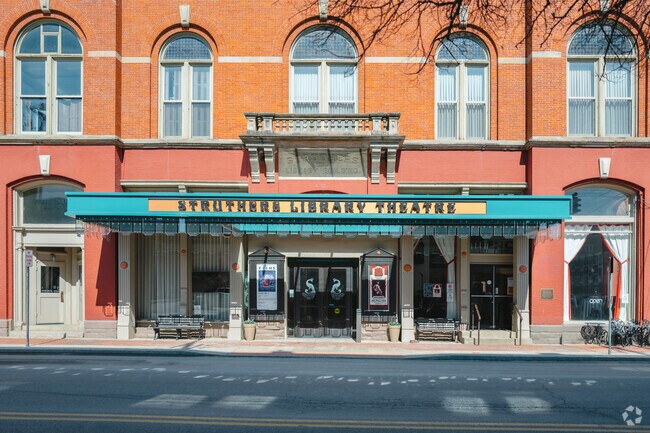 Struthers Library Theatre blends Second Empire and Italianate-style architecture.