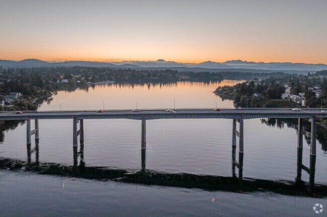 The sun sets on the Warren Ave Bridge in Sheridan Park WA.