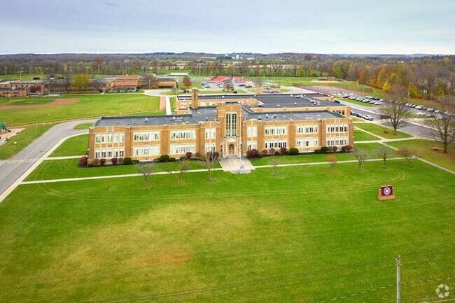 Aerial view of Caledonia-Mumford High School.