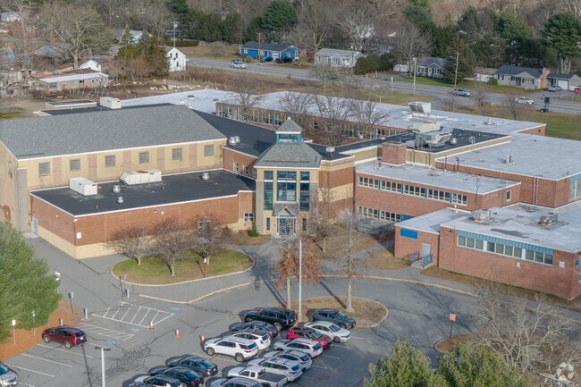 The new entrance to Dr. Kevin M. Hurley Middle School in Seekonk has a two-story atrium.