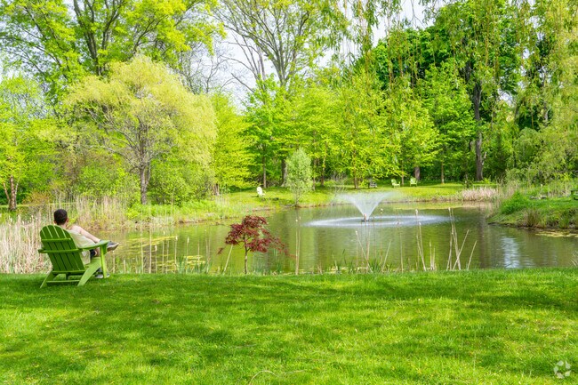 Enjoy sitting amongst the greenery at Alewifebrook Reservation near Belmont Center.