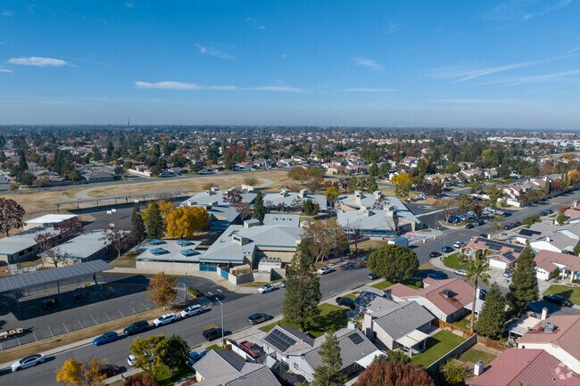 The entrance to the school is located on the Eastside of the school grounds.