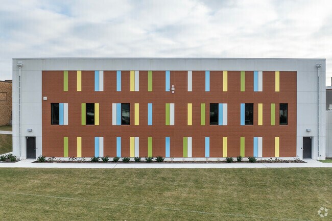 Colorful facades make up the architecture of Edgewood Middle School.