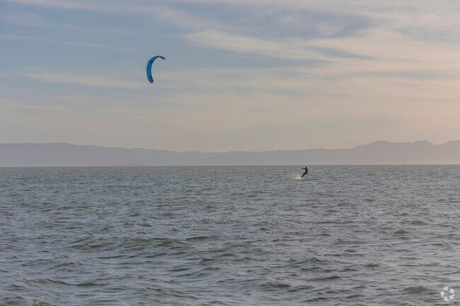Alameda has several features that make it an ideal kite and windsurfing spot.
