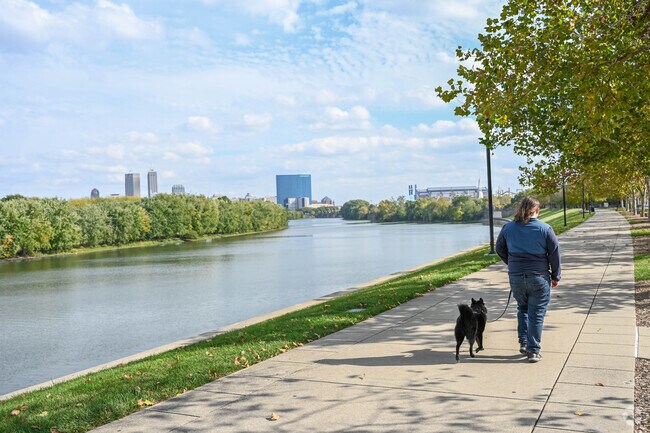 Hop on a walking trail and enjoy views of both the Indy skyline and White River in Stringtown.