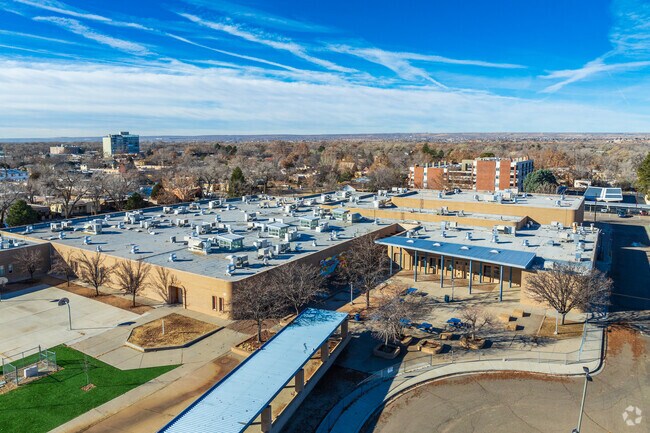 Washington Middle School's basketball court and lunch tables.