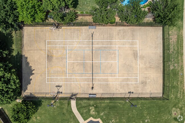 Residents of Copper Creek can take advantage of a combination basketball and tennis court.
