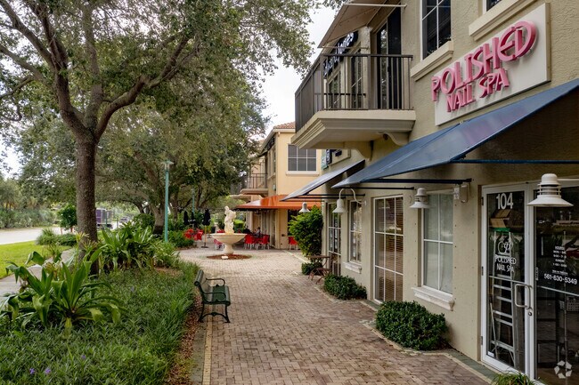 Boutiques and cafes line PGA Commons in Palm Beach Gardens.