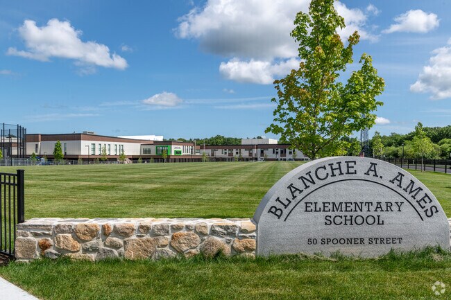 The low stone wall sets the tone at Blanche A. Ames Elementary School in North Easton.
