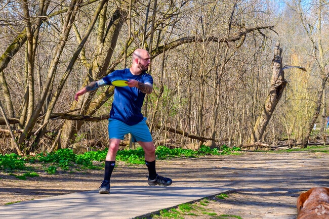 A disc golf course at Grand Woods Park sits near Northwestside in Lansing.