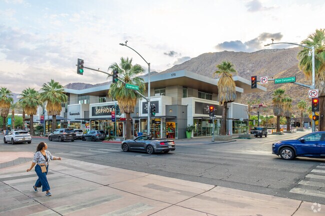 Find brand named stores in Downtown Palm Springs near Tahquitz River Estates.