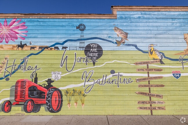 A mural in Worden depicts the town's location, celebrating local pride.