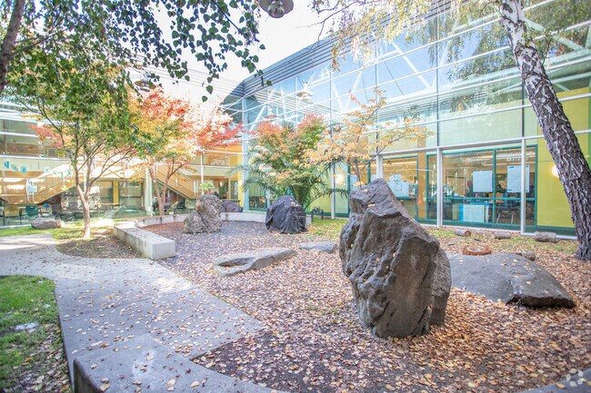 Students love the tree filled atrium at Lighthouse Community Charter School in Oakland.